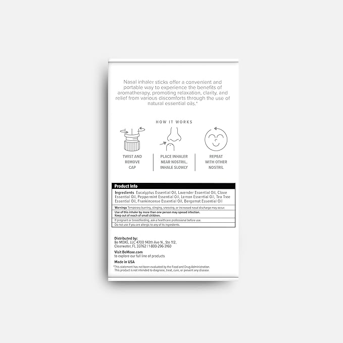 MOXĒ Nasal Inhalers Bundle, 8 Essential Oils, 100% Pure and Undiluted, Therapeutic Grade, No-Mess Portable Aromatherapy, Includes Eucalyptus, Peppermint, Lavender, Tea Tree, Made in USA (Pack of 8)…