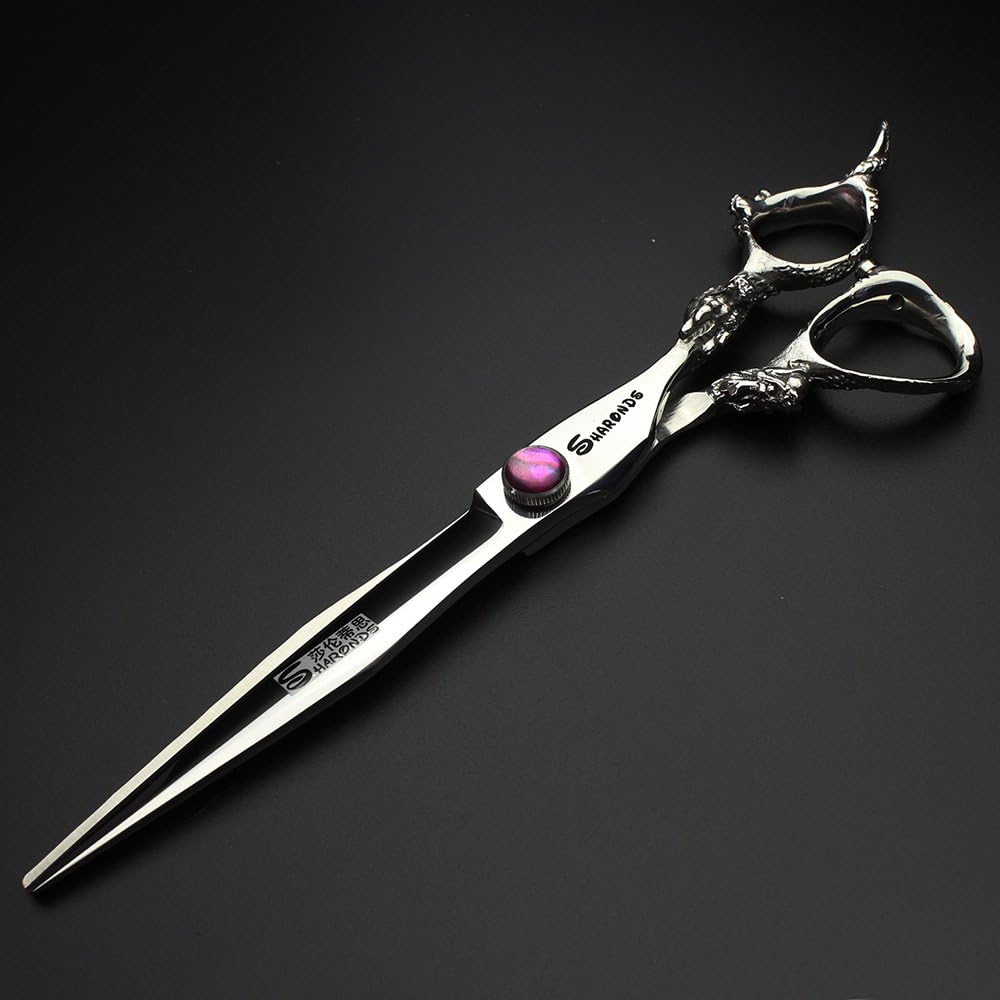 7 inch barber scissors, purple diamond barber scissors, suitable for barbers/families/individuals(7 Inch Flat-AA)