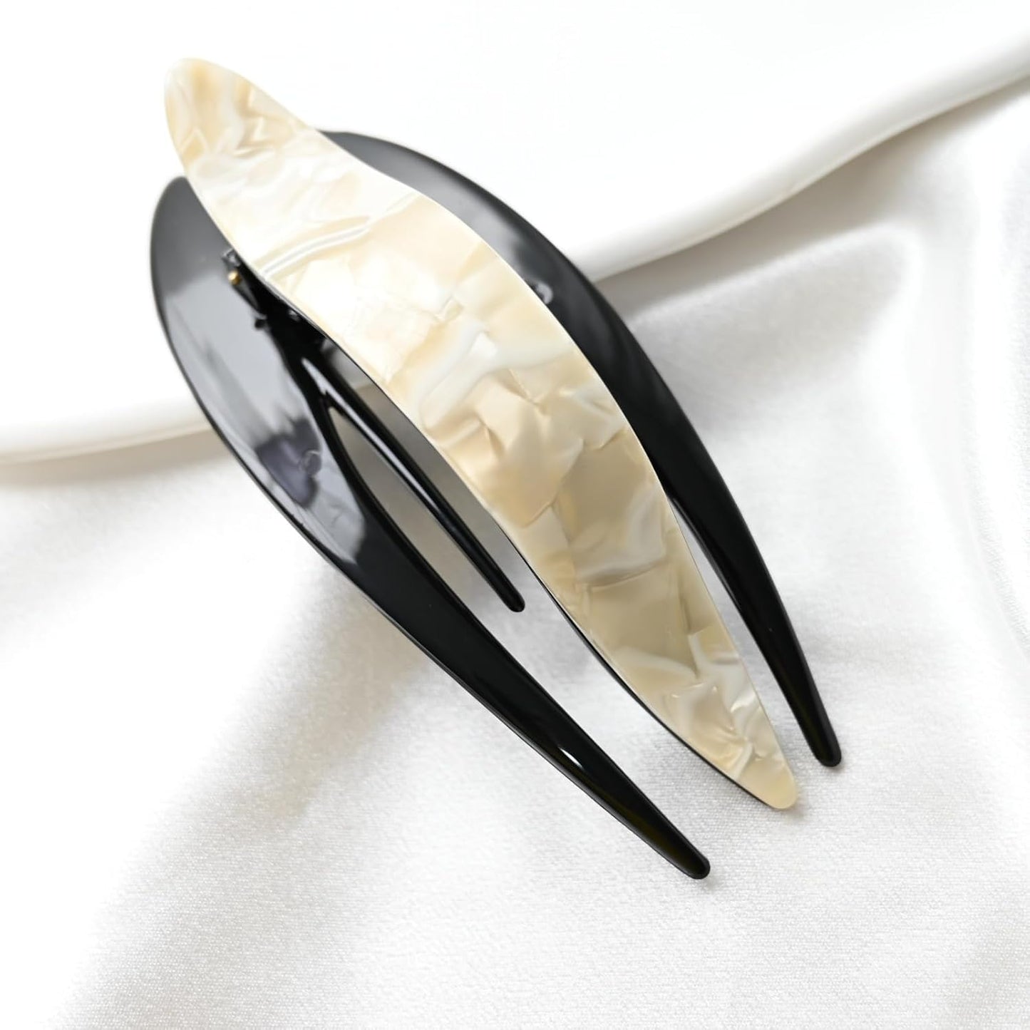 Handmade Celluloid French Design Tortoise Shell Barrettes Side-slide Opening Duck Luxury Fashion Accessories Hair Clip Claw for Women (marble white)