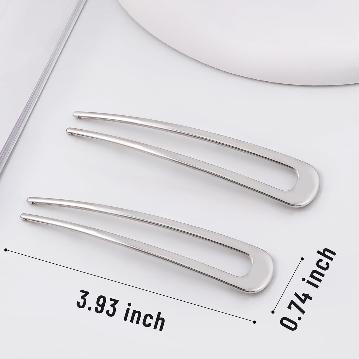 6Pcs Metal French Hair Pins for Women U Shape Sticks 3.9 Inch Vintage Fork for Hairstyle Accessories(Silver)