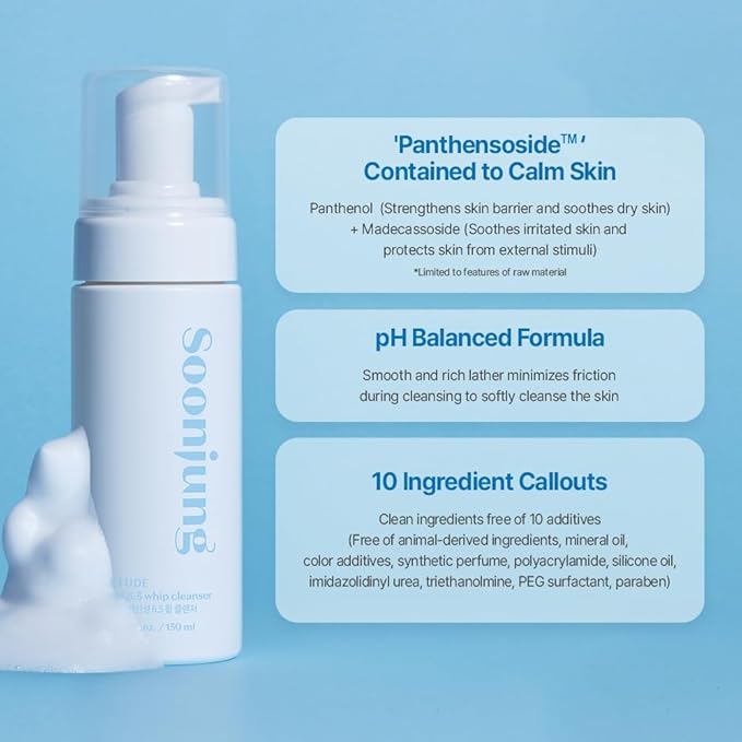 ETUDE SoonJung pH 6.5 Whip Cleanser 8.45 fl.oz (250ml) | Non Comedogenic & Hypoallergenic Soft Bubble Facial Wash for Sensitive Skin | Fragrance-Free & Low-pH Vegan Facial Cleansing Foam | K-Beauty