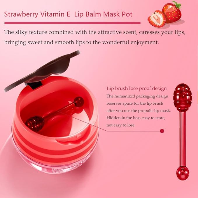 5PCS Bee Lip Balm Honey Pot，Honey&Strawberry&Watermelon&Cherry&Apple Lip Mask Overnight Propolis Moisturizing Lip Balm Hydrating Prevention Dry and Crack Lip Scrubs Exfoliator Lip Wrinkle Care