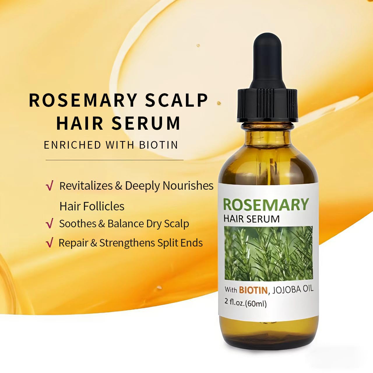 Organic Rosemary Hair Growth Serum Scalp & Hair Strengthening Oil Infused With Biotin for All Hair Types Nourishing & Volumizing 60ml