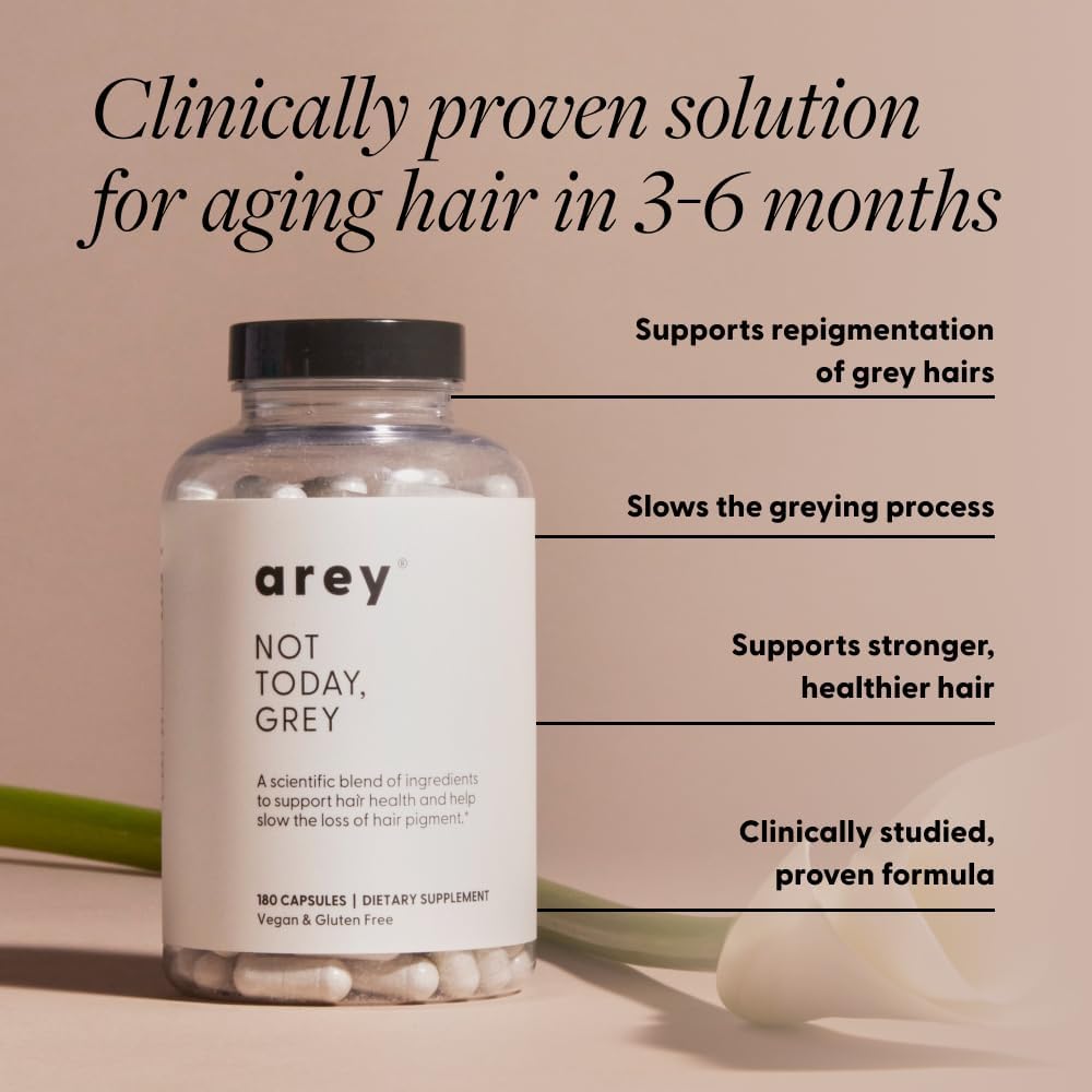 Arey Not Today, Grey Daily Hair Supplement for Women & Men | Slows Grey Hair Growth & Repigment in 3-6 Months | Promotes Healthier, Thicker Hair | Biotin, B +D Vitamins | Vegan & Gluten Free (3 Month)