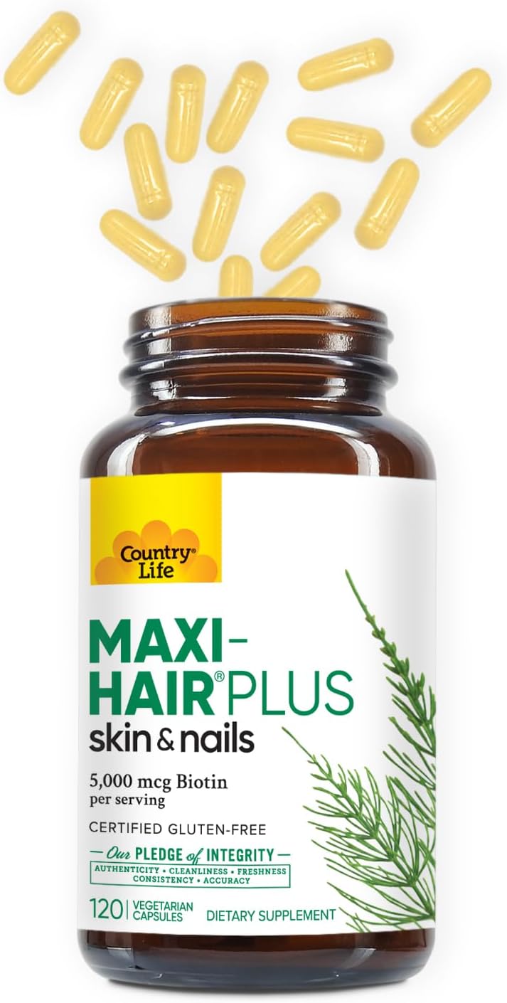 Country Life, Maxi-Hair Plus Biotin, Supports Healthy Hair, Skin and Nails, Daily Supplement, 120 ct