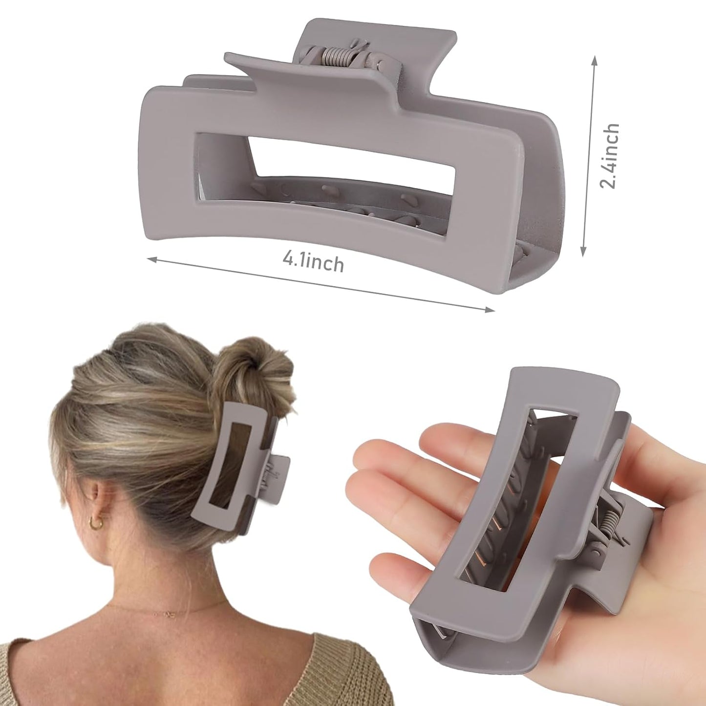 4.1 Inch Large Hair Clips 8 Pcs Square Claw Clips for Thick Hair Big Hair Claw Clips Acrylic Banana Jaw Clips Hair Accessories for Women and Girls -Regular