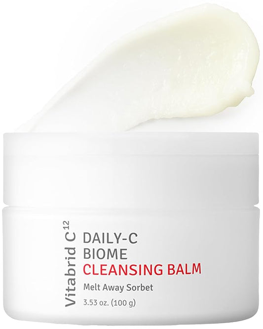 Daily-C Biome Cleansing Balm - Balm to Oil Gentle Makeup Cleanser - Hydrating & Exfoliating Antioxidant Face Cleanser with Vitamin C, Cica, Microbiome - Vibrant and Radiant Complextion, 3.53oz.