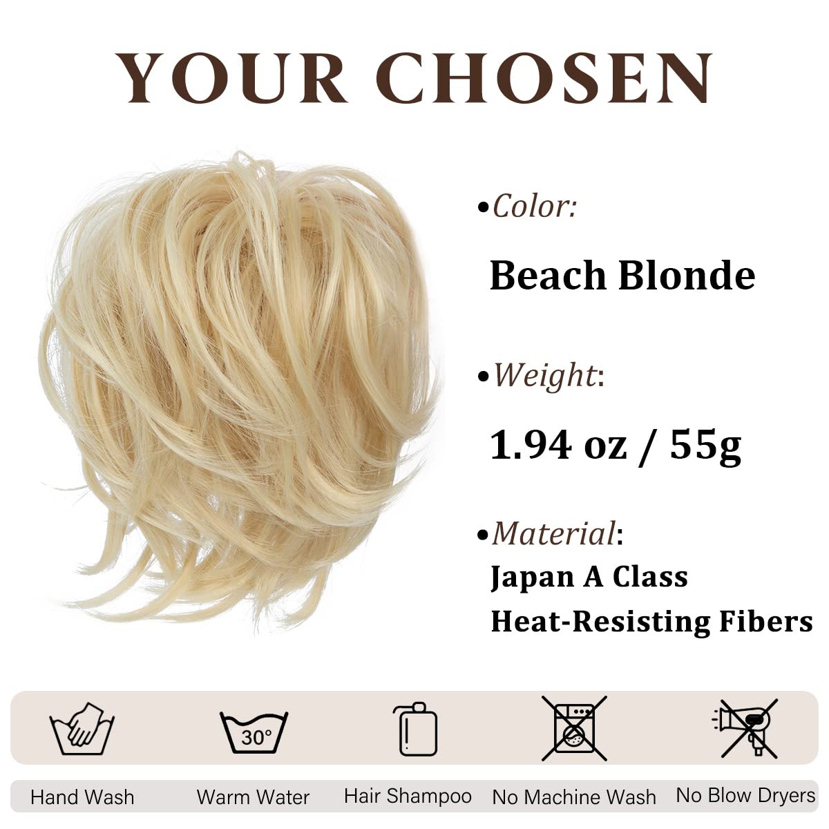 CJL HAIR Large Messy Bun Hair Piece Wavy Curly Scrunchies Synthetic Chignon Ponytail Hair Extensions Thick Updo Hairpieces for Women Beach Blonde