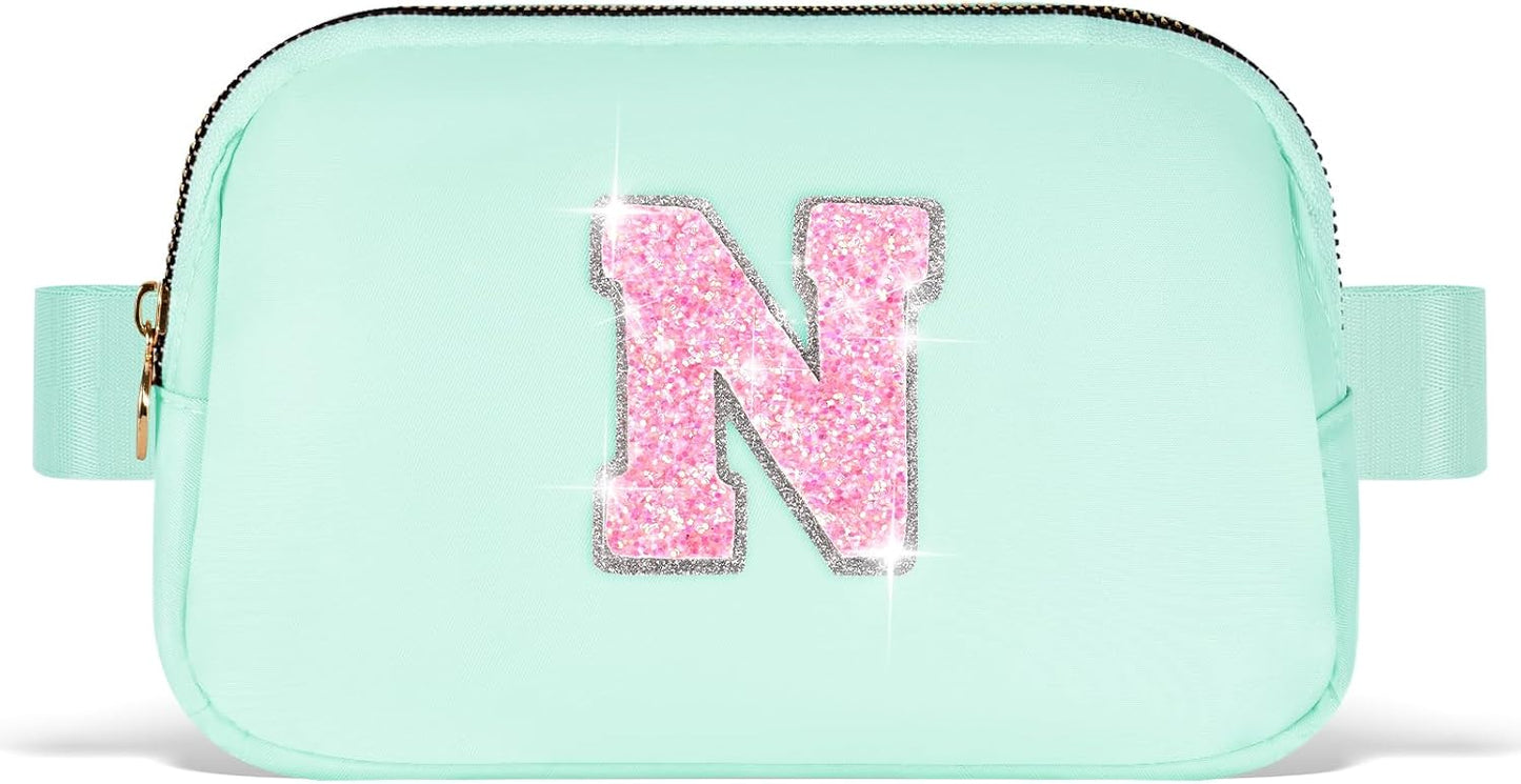Fanny Pack Belt Bag Crossbody Bags with Initials Letter Patch Trendy Stuff for Teens Cute Stuff Birthday Gifts for Teenager Girls | Light Green,Initial N