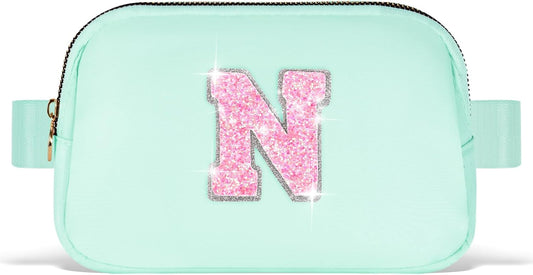 Fanny Pack Belt Bag Crossbody Bags with Initials Letter Patch Trendy Stuff for Teens Cute Stuff Birthday Gifts for Teenager Girls | Light Green,Initial N
