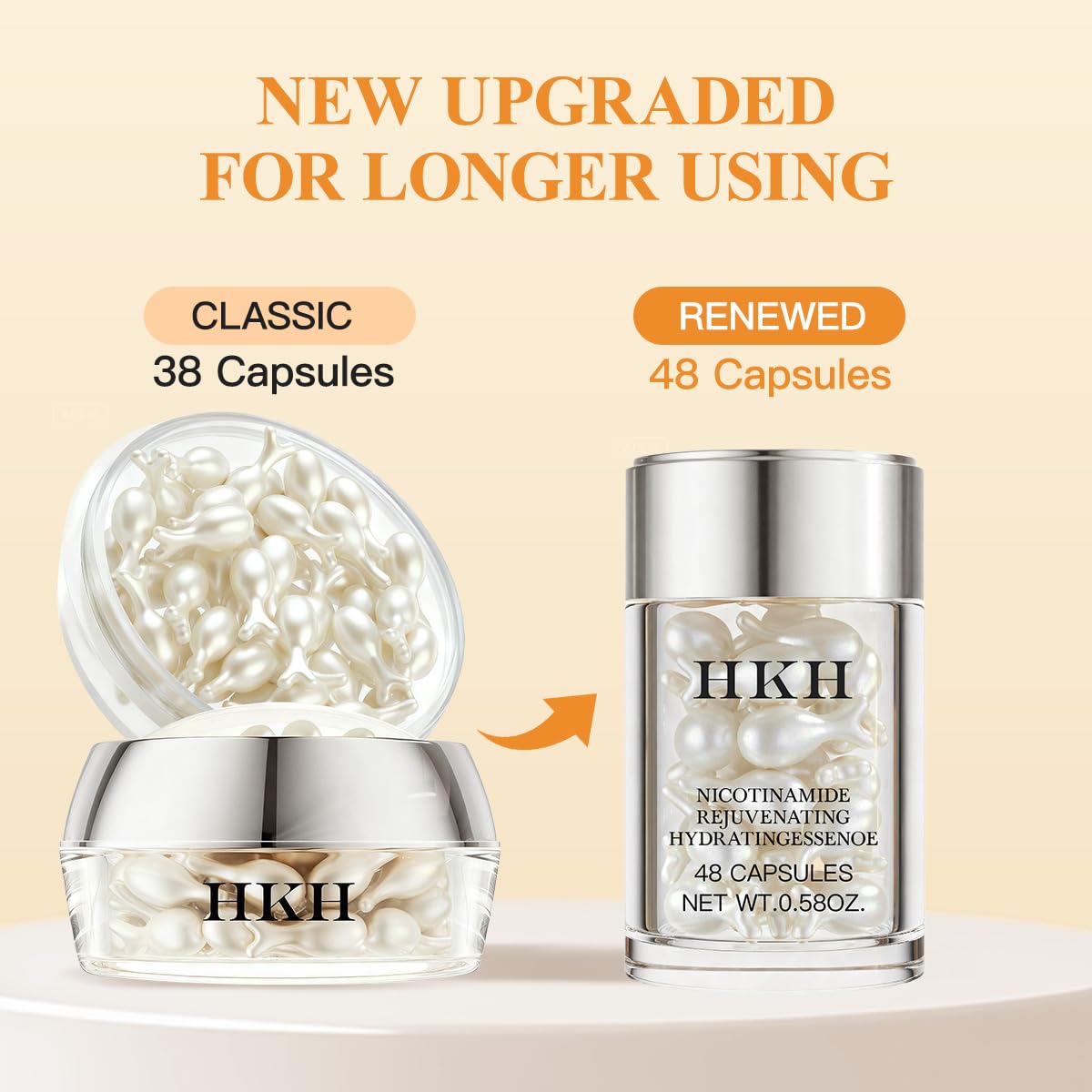 HKH Niacinamide Serum Capsules for Face – Anti Aging, Dark Spot Remover, Hydrating with Hyaluronic Acid & Vitamin E, Reduces Wrinkles and Fine lines, Smoothing and Firming Skin Care,Travel Portable