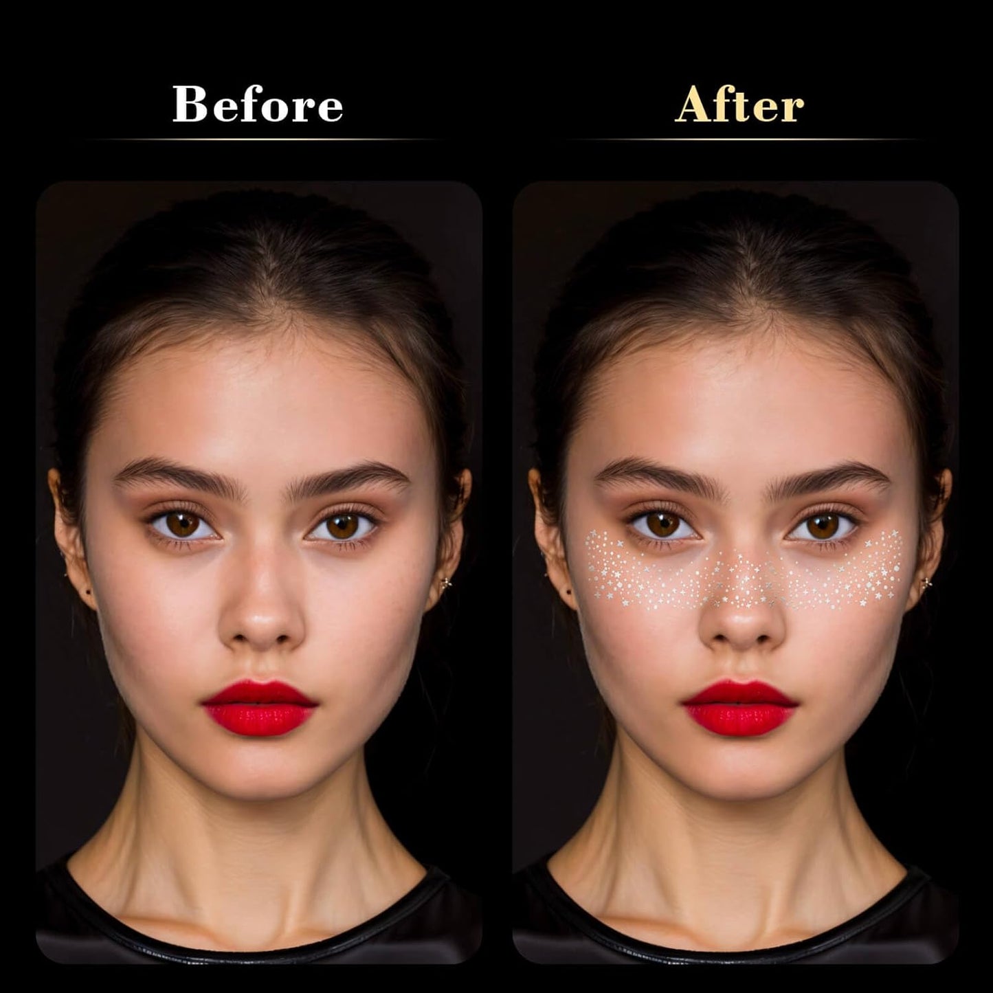 MEICOLY Silver Face Glitter,Glitter Freckles Face Tattoo for Women and Kids,Sparkle Makeup Patches,Sparkle Freckles Speckles Patches,Silver Glitter Freckles,6 Count