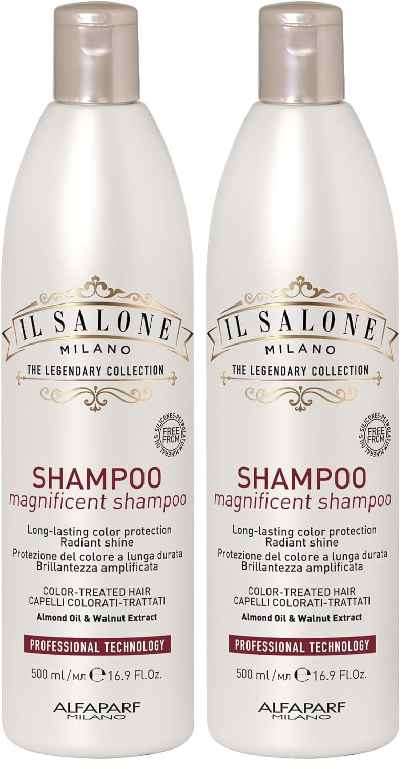Il Salone Milano Professional Magnificent Shampoo - Color Safe Shampoo for Processed and Color Treated Hair - Enriched with Almond Oil for Radiant Shine - Salon-Quality Hair Care (16.9 oz / 500 ml)