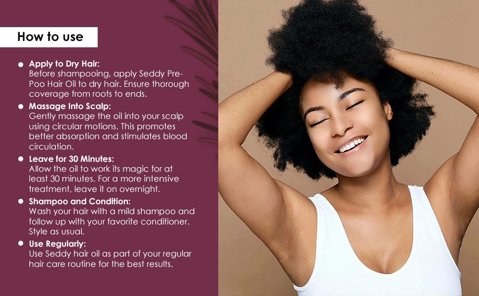 Seddy Pre-Wash Nourishing Treatment Oil for Dryness, Breakage, Split Ends With Castor, Biotin, Coconut, Rosemary, Caffeine Oil, Hair Strengthening Elixir - 3.4 Fl. Oz