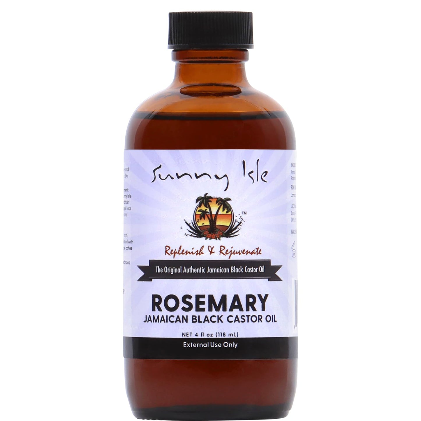 Sunny Isle Rosemary Jamaican Black Castor Oil 4oz | Hair Growth Treatment | For Scalp & Acne-Prone Skin | Hot Oil Application