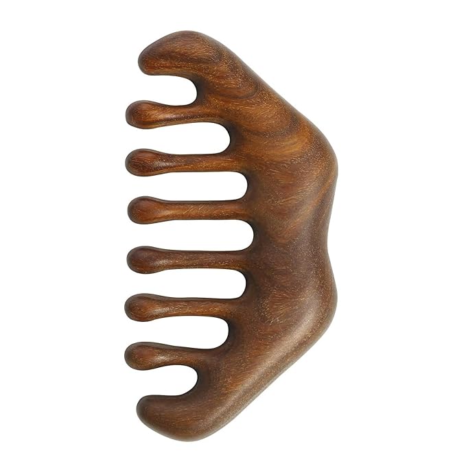 Wooden Handheld Head Massager - Wide Tooth Scalp Massage Comb for Hair Scraping