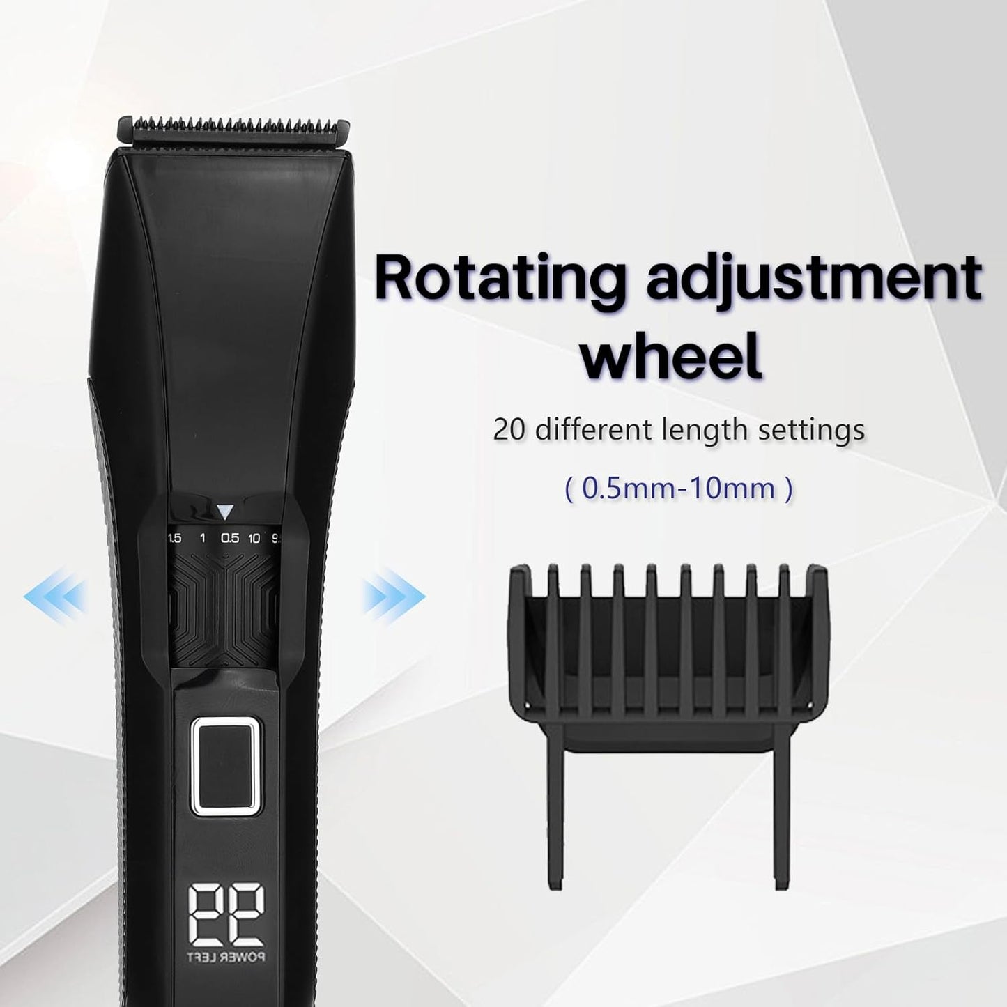 Men's Beard Trimmer, 20 Length Adjustable, IPX7 Waterproof Cordless Hair Clipper, Stainless Steel T-Blade for Precision Facial Hair Trimming for Men, LED Display(Black)