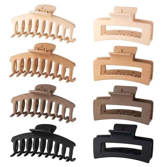8 Pack Hair Claw Clips for Women Thin Thick Curly Hair,Strong Hold Non-Slip Clip,Neutral Matte French Claw&Shark Hair Clips (Multiple Colors)