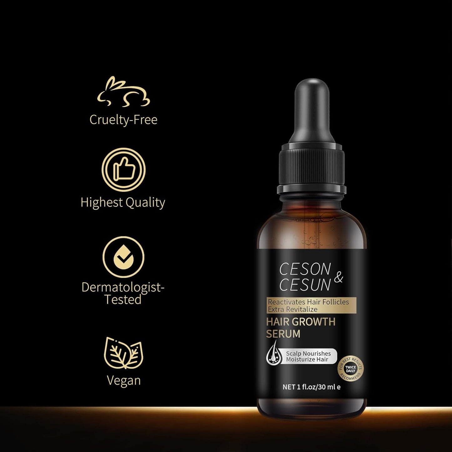 Ceson&Cesun Hair Growth Serum/Scalp Oil - Biotin & Rosemary Castor Oil Treatment for Stronger Thicker Longer Hair, Water-Based – Natural Hair Growth Thickening Treatment for Men & Women