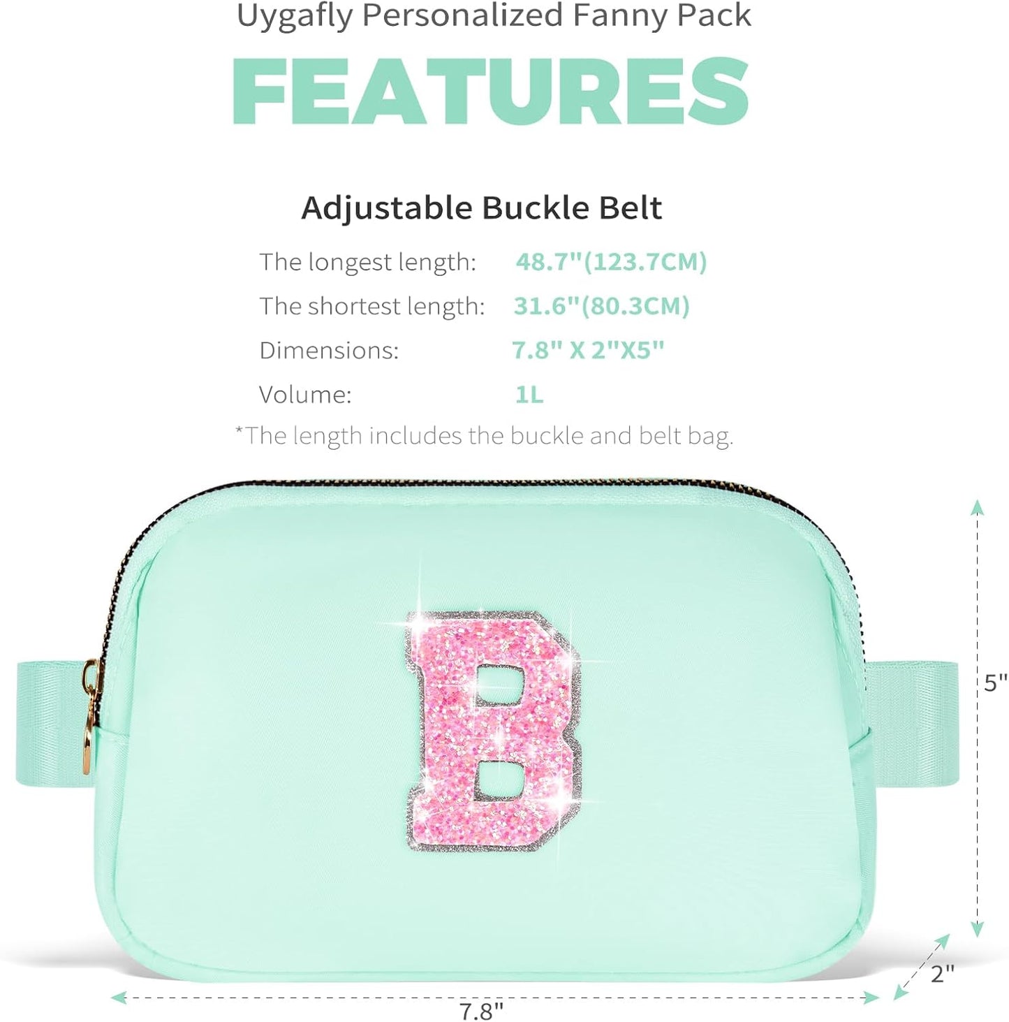 Fanny Pack Belt Bag Crossbody Bags with Initials Letter Patch Trendy Stuff for Teens Cute Stuff Birthday Gifts for Teenager Girls | Light Green,Initial B