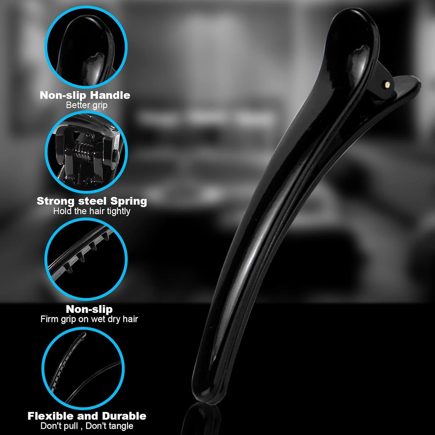 Hair Clip, 12 Count Alligator Hair Clips for Women, Duckbill Hair Barrettes Pins, Non Slip Colorful Plastic Duck Billed Hair Clips for Styling Sectioning-Black