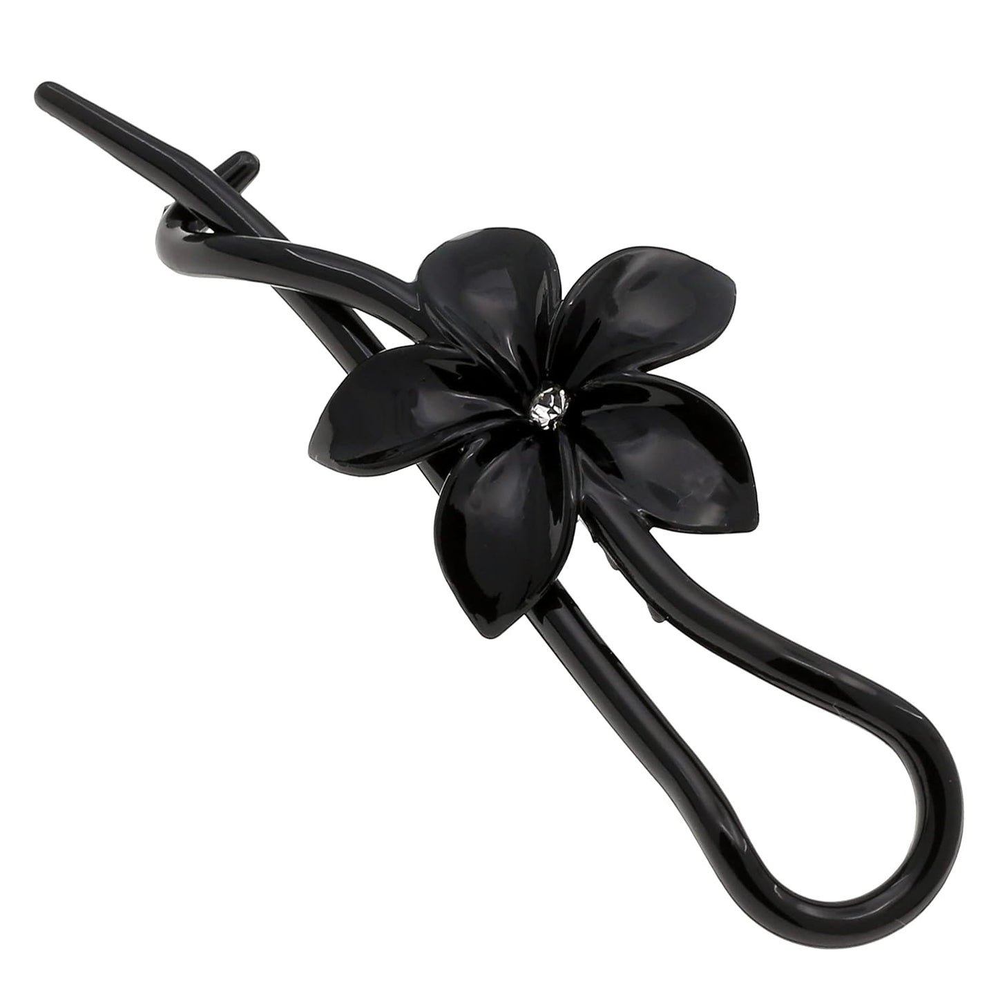 Camila Paris CP1593 French Hair Barrette Pin Clips for Girls, Flower, Black, No Metal Parts, Strong Hold Grip Hair Clips for Women, No Slip Styling Girls Hair Accessories, Made in France