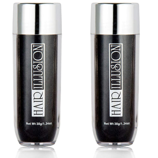 Hair Illusion Black Real Hair Fibers for Thinning Hair - 100% Natural Texture, Non Synthetic Hair Fibers - Bald Spot Cover Up for Women & Men - 38 Gram - Pack of 2
