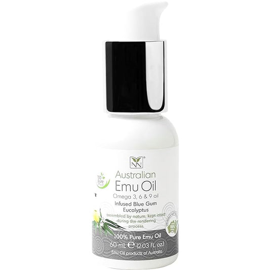 Emu Oil Pure Skin Moisturizer - Nail, Body, Face, Scalp & Hair Moisturizer with Omega 3, 6, 9, Vitamins, & Minerals - Australian Emu Oil for Skincare by Y-Not Natural - 60mL, Blue Gum Eucalyptus