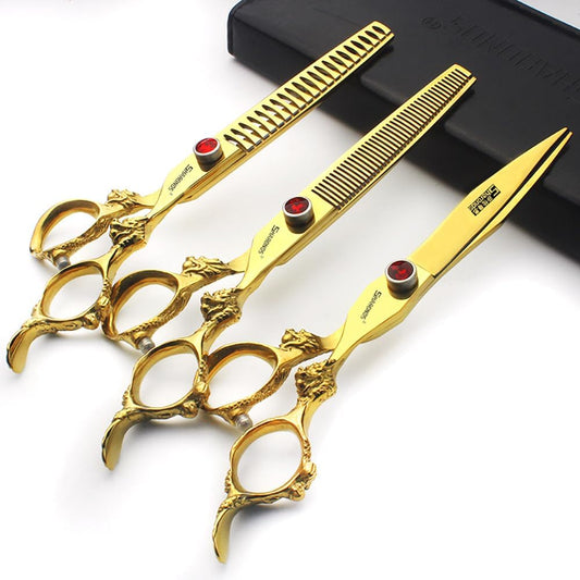 7" 7.5" 8"9" Professional Hairdressing Scissors Barber Salon Hair Cutting Dragon Shears (Large). (7 inch 3pc-B)