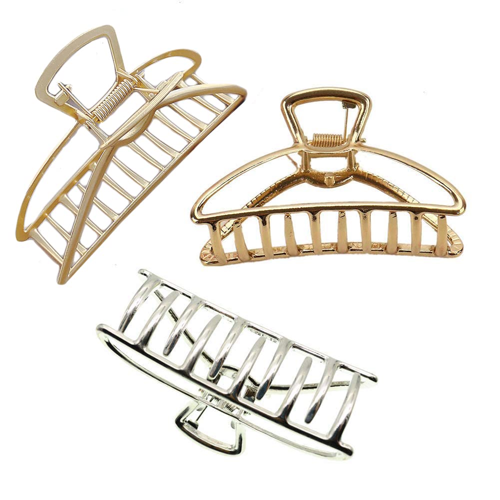 6 Packs Large Metal Hair Claw Clips, Butterfly Lady Thick Hair Catch Barrette, Non-slip Hair Jaw Clamp Clips Styling Fashion Accessories for Women Girls, Bright&Matte Gold&Silver