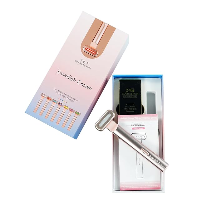 7 Color Multiple Use Beauty Device Magical Facial Wand With 24K Serum, Anti Aging Kit With 24K serum, Facial Wand For Active Skin Tool, Pro Active Formula For Eyes Face And Neck., pink