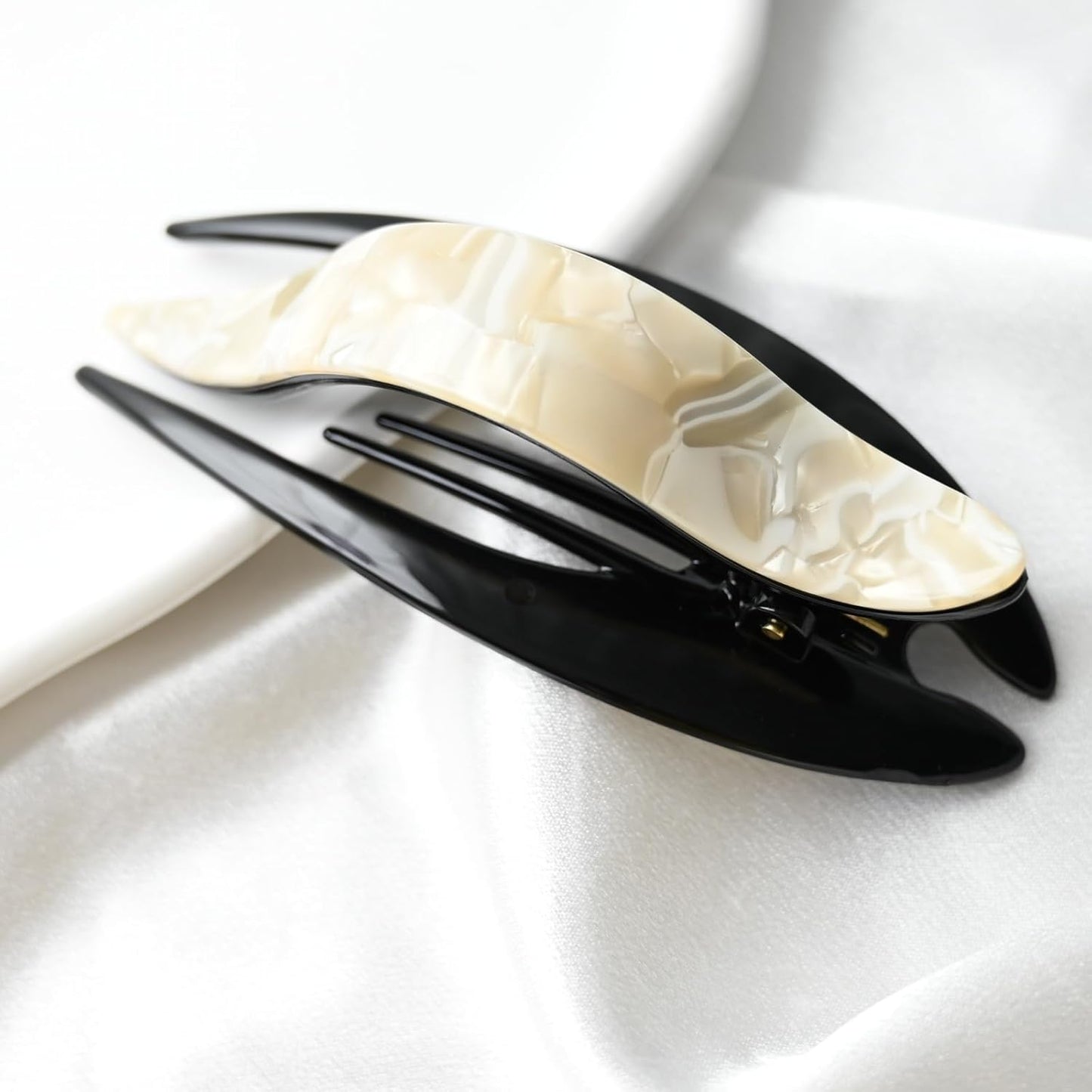 Handmade Celluloid French Design Tortoise Shell Barrettes Side-slide Opening Duck Luxury Fashion Accessories Hair Clip Claw for Women (marble white)