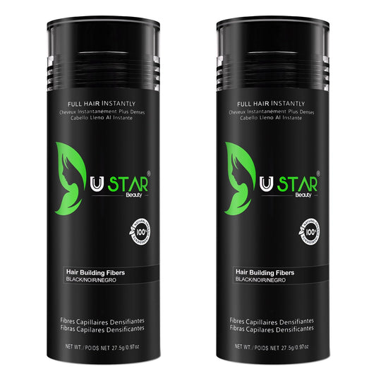 Ustar Hair Building Fibers for Thinning Hair 27.5g Conceals Hair Loss Instantly Thicker Fuller Look 9 Shades for Women & Men 2 Pack (Black)