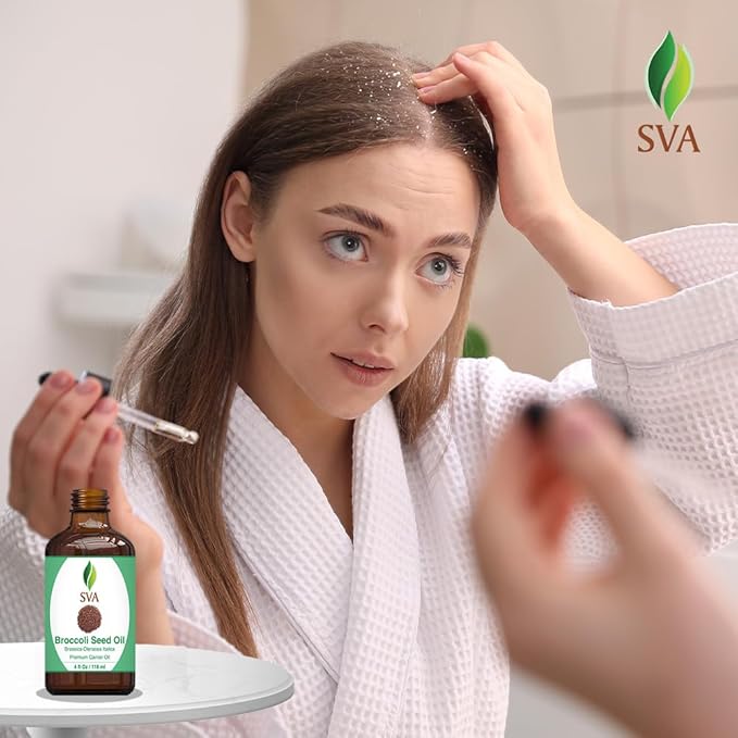 SVA Broccoli Seed Oil - 4 Fl Oz – 100% Natural Cold Pressed Broccoli Oil - for Face, Skin Care, Hair Care, Scalp Massage & Body Massage – Carrier Oil with Dropper