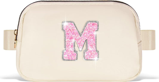 Fanny Pack Belt Bag Crossbody Bags with Initials Letter Patch Trendy Stuff for Teens Cute Stuff Birthday Gifts for Teenager Girls | Khaki,Initial M