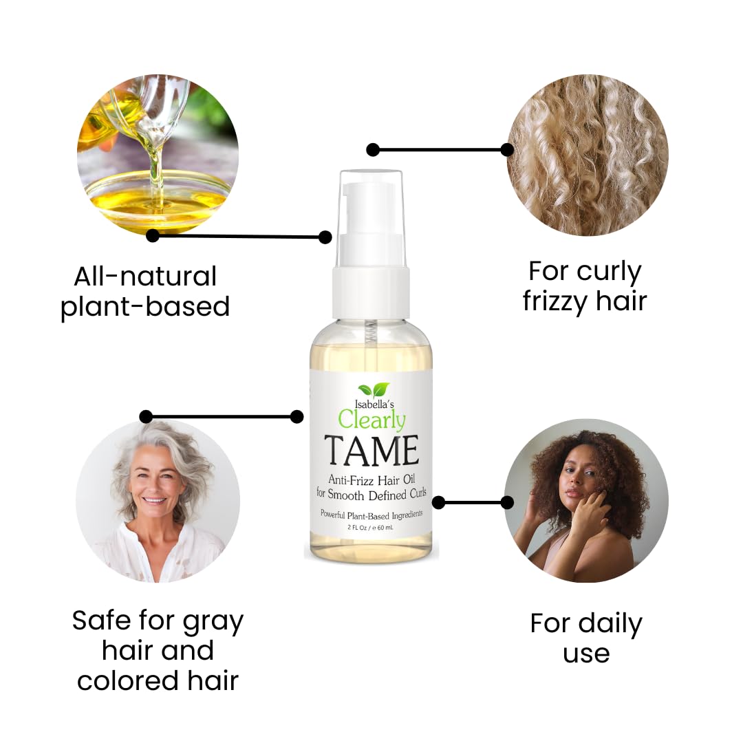 TAME Anti Frizz Smoothing Hair Styling Oil | Sulfate Free Leave In Hair Serum to Control Frizz, Add Shine for Curly, Frizzy, Dry Hair for Adults + Kids | Natural Hair Product Made in USA