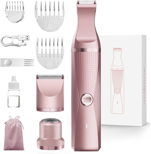 3-in-1 Electric Razor for Women - Waterproof Bikini Trimmer,Rechargeable Electric Shaver for Lady,Pubic Hair Trimmer Women,Personal Trimmer Groomer for Body Hair (Rose Gold, RG-1)
