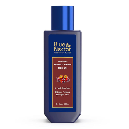 Blue Nectar Batana Oil for Thicker Hair | Pure Honduras Batana Oil for Hair Growth with Organic Almond Oil | Ayurvedic Hair Growth Oil for Stronger Hair (12 Herbs, 3.38 FlOz)