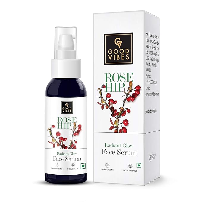 Good Vibes Rosehip Face Serum | Hydrating & Nourishing Formula for Smooth, Even Skin | Rich in Antioxidants & Natural Oils | Lightweight, Non-Greasy | No Parabens or Sulphates | 1.01 Fl Oz (30ml)