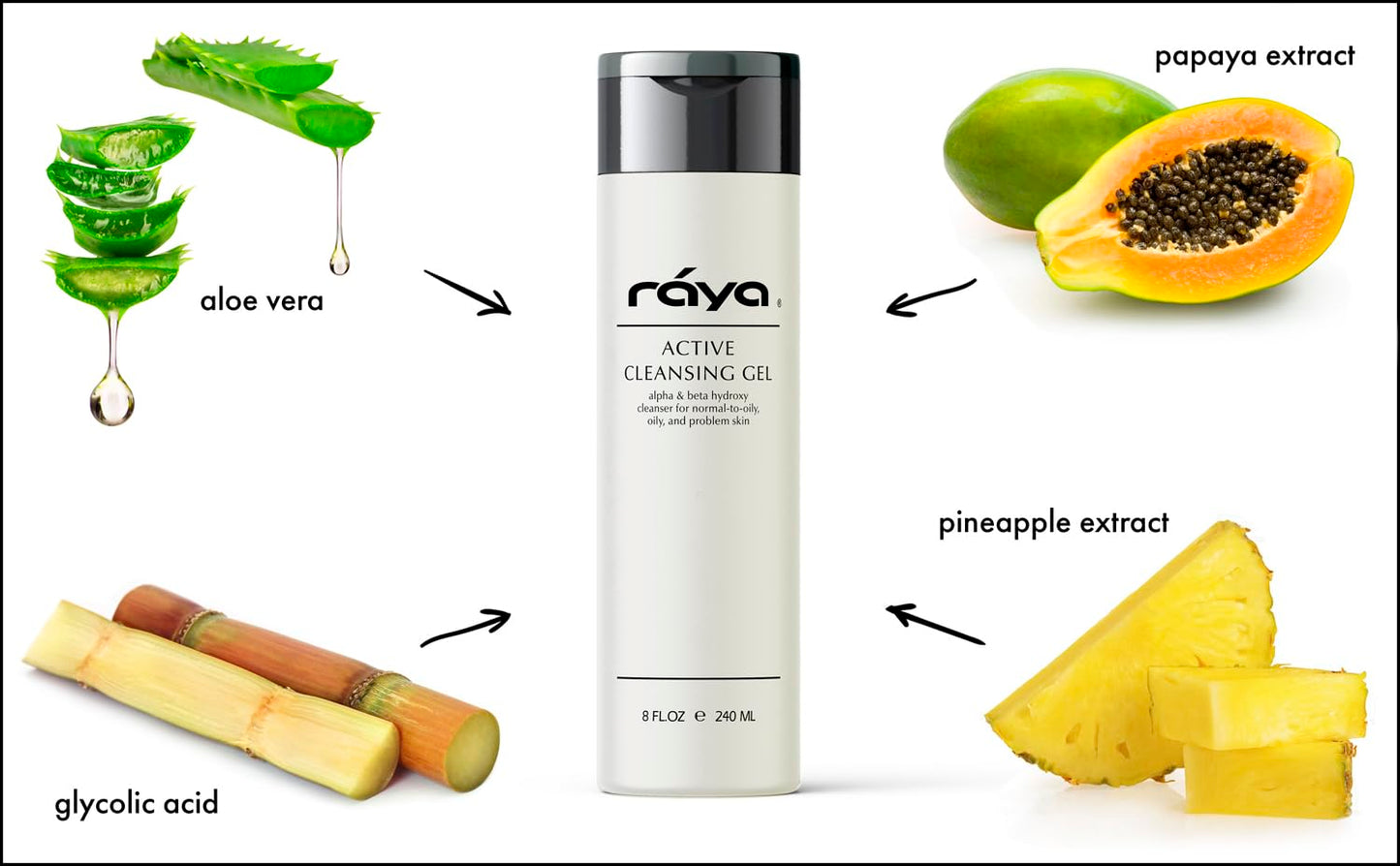 Raya Active Facial Cleansing Gel (G-107), Oil Control Cleanser with AHA and BHA, Deep Pore Gel for Oily and Break-Out Skin, Gentle Face Wash for Women and Men, Suitable for Daily Use, 8oz or 16oz btl