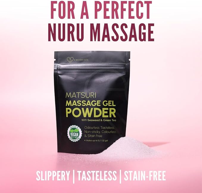 Japanese Nuru Massage Gel Powder 50g - Matsuri Edition | Resealable Sachet | Seaweed & Green Tea | Made in Japan | Slippery, Odorless, Tasteless, and Stain-Free | Makes Up to 1.32 Gallons of Gel