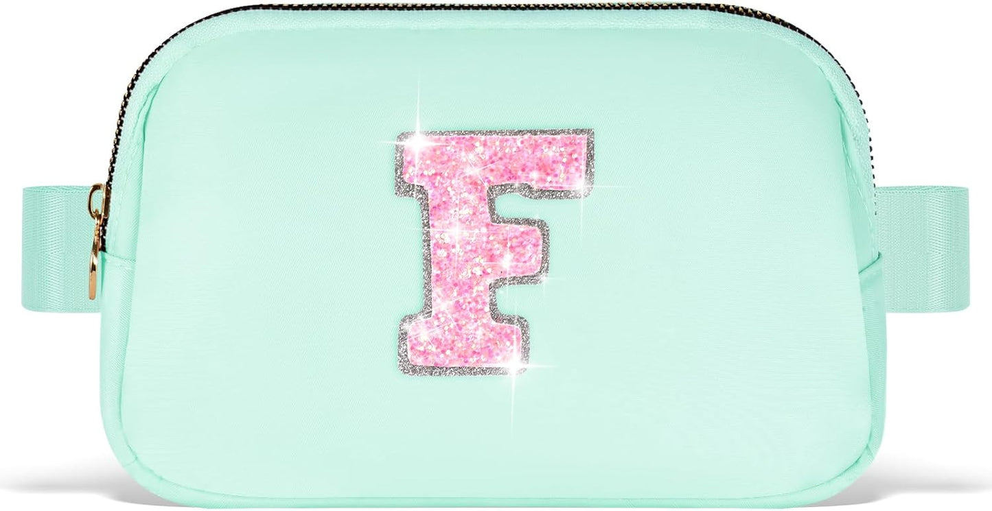 Fanny Pack Belt Bag Crossbody Bags with Initials Letter Patch Trendy Stuff for Teens Cute Stuff Birthday Gifts for Teenager Girls - F,Light Green Bag