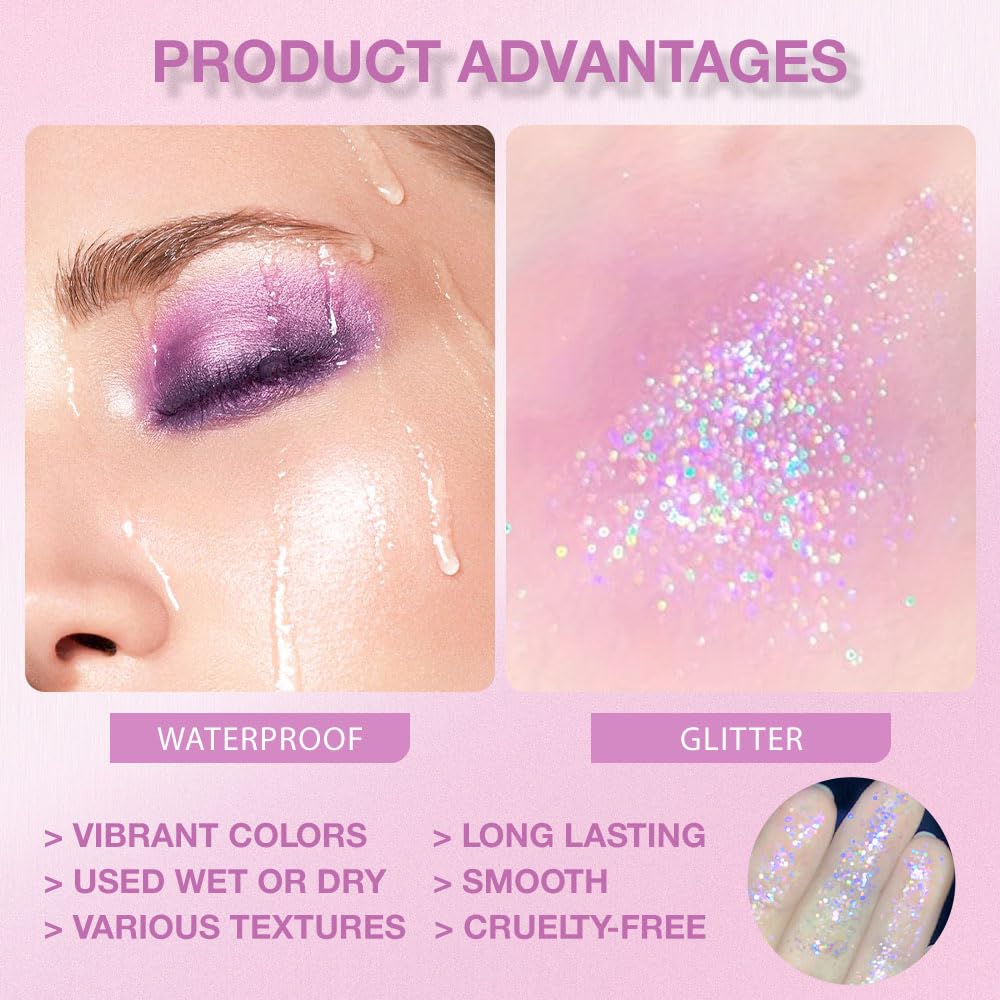 Matte Shimmer purple pink Eye Shadow Palette Makeup,Eyeshadow Long Lasting Waterproof Cruelty-Free, 9 Blendable Shades in Smooth Matte and Shimmer Finishes with Gorgeous Pearls for woman