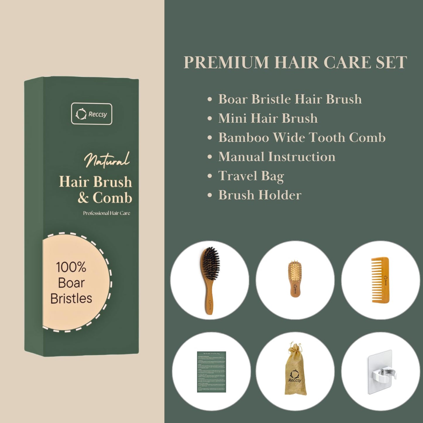 Boar Bristle Hair Brush Set For Women-100% Natural Boar Bristle Brush+Small Travel HairBrush+Bamboo Wide Tooth Comb For Thick Curly Thin Hair Smoothing Massaging Detangling. Restore Shine And Texture.