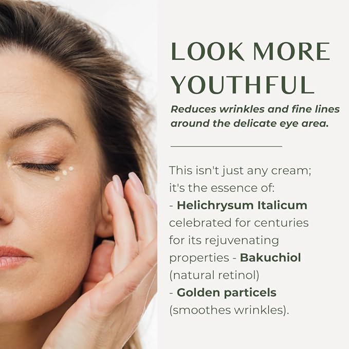 Golden Under Eye Cream - Hydrating Face Cream with Bakuchiol, Helichrysum Intensive Under Eye Renewal, Moisturizer Eye Cream Anti Aging Effect