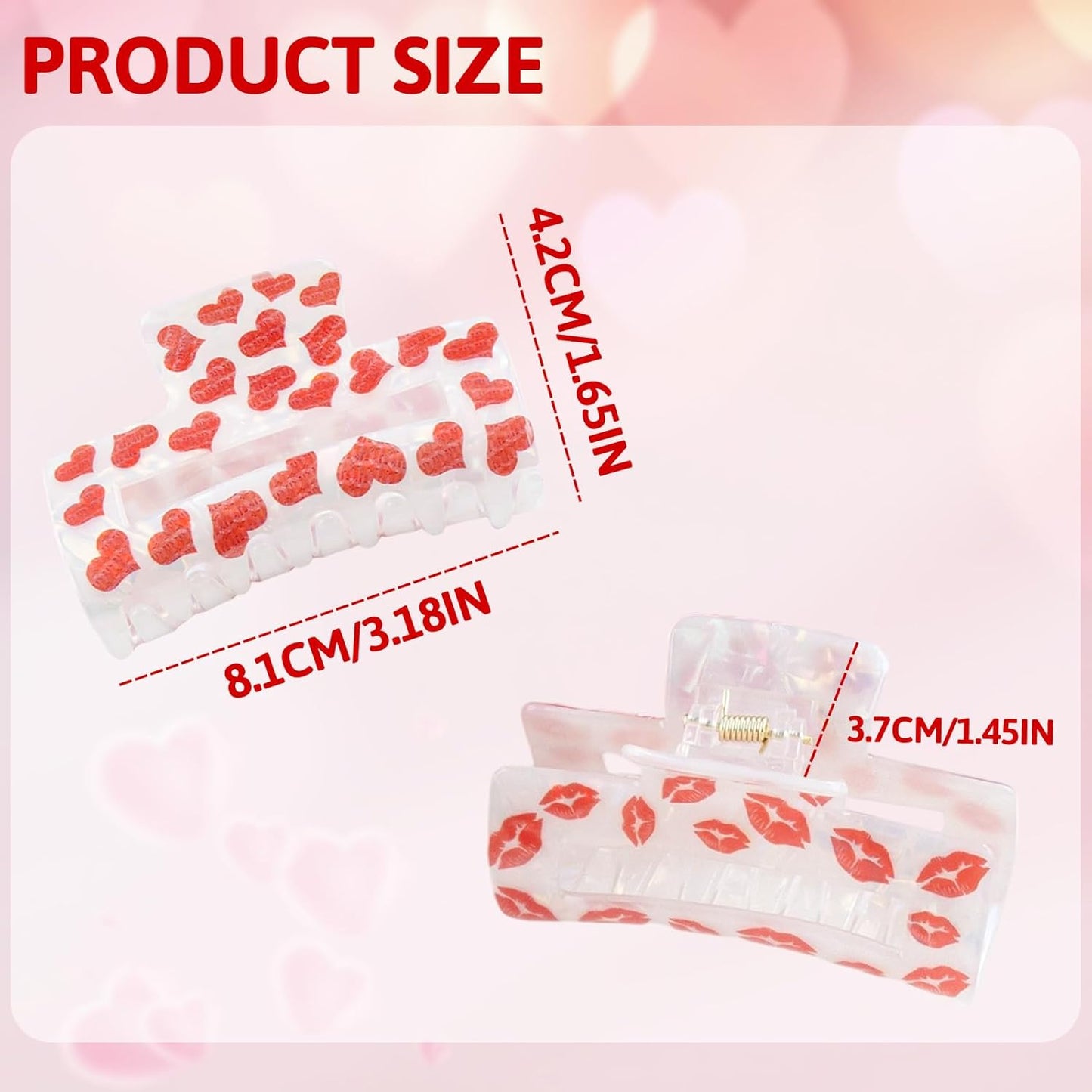 2 Pcs Valentine’s Day Hair Claw Clips, Red Lips Heart Hair Clips for Women, Non-slip Large Hair Claw for Thick Hair/Thin Hair, Valentines Hair Accessories, Cute Red Lips Heart Claw Clips for Women