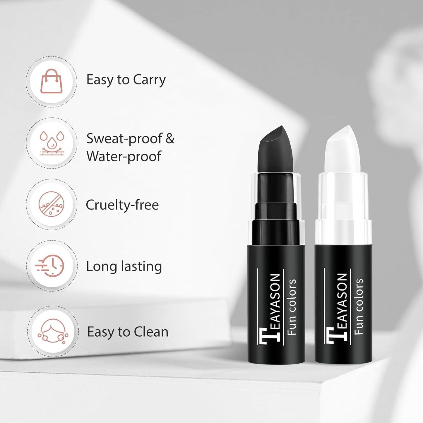 Black and White Face Paint Halloween Makeup Kit, Matte Lipstick Set Eye Black Stick, Body Paint Face White Foundation Makeup for Halloween Zombie Clown Vampire Skeleton Skull Joker