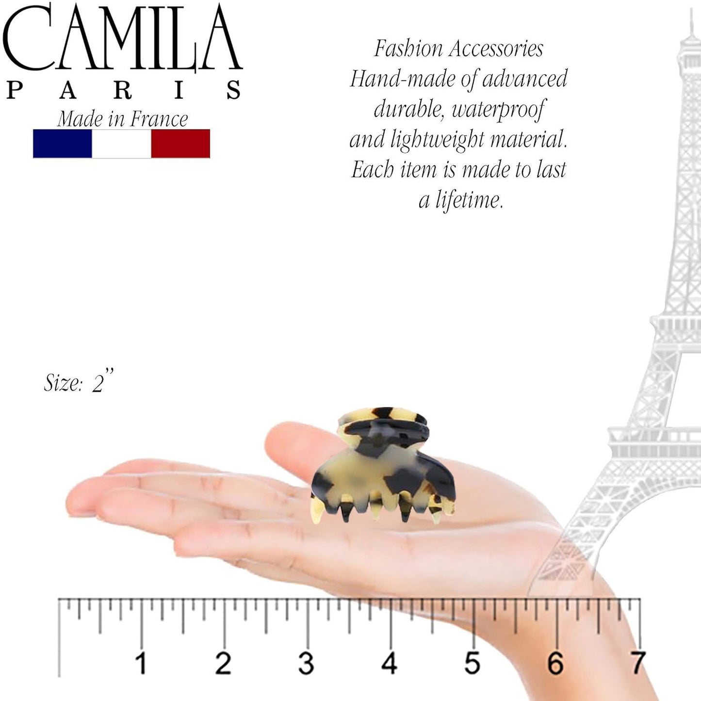 Camila Paris CP3066 French Hair Clip for Women, Handmade, Ivory Tokyo, Small, Girls Hair Claw Clips Jaw, Durable Styling Hair Accessories for Women, Strong Hold Grip, Made in France
