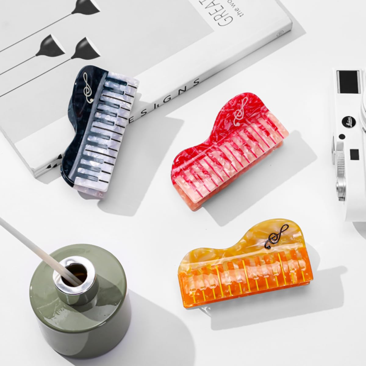 Novelty Piano Hair Clip,Acetate Hair Clip,Big Claw Clip for Women,Funny Hair Claw Clip,Red