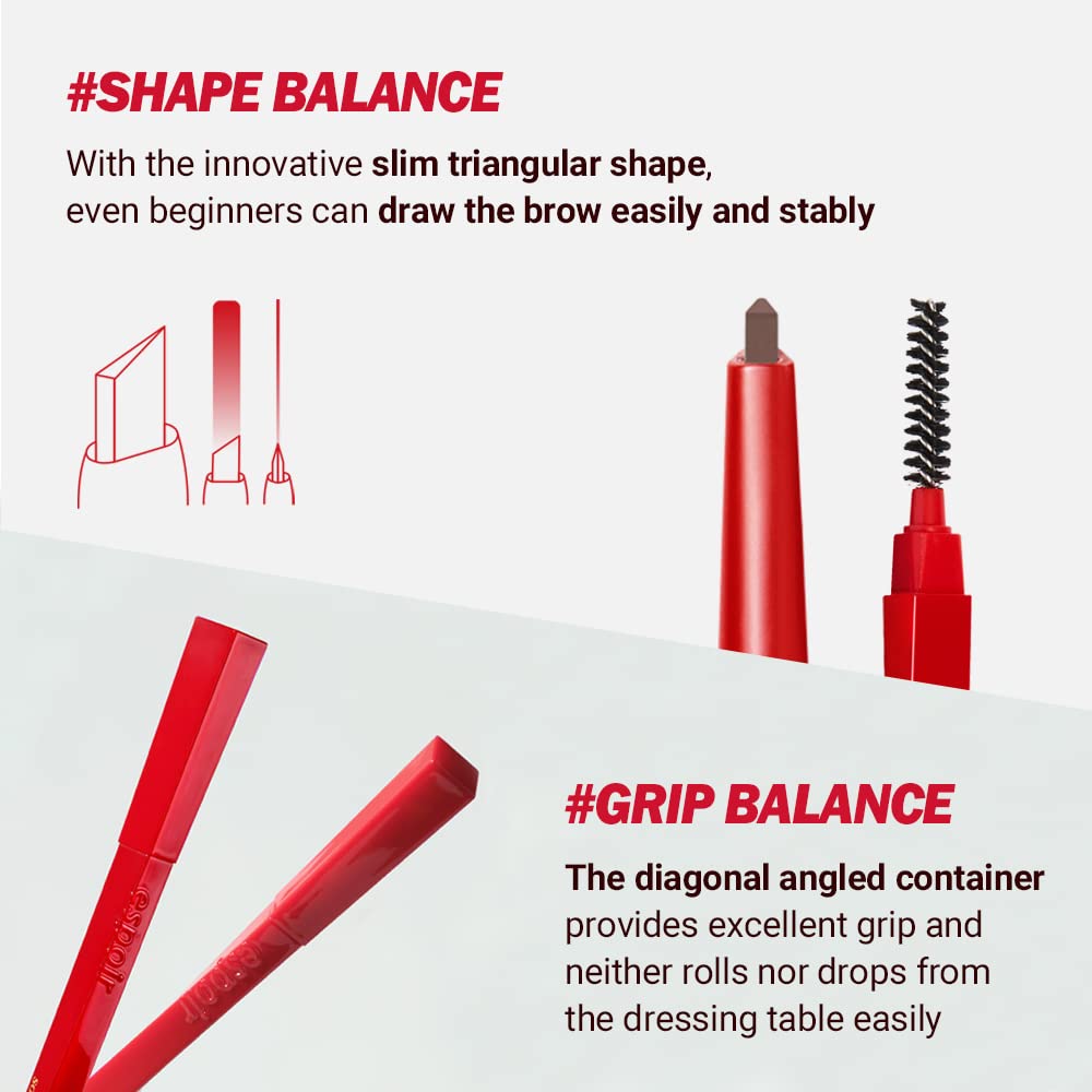 Espoir The Brow Balance Pencil #5 Light Brown | Eye Brow Pencil Quick and Easy to Draw without Clumping with Slim Triangle Shape| A Detailed and Rich Eyebrow Texture | Korean Eyebrow Makeup